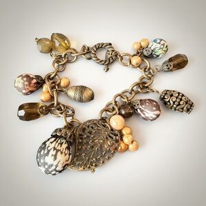 Vintage Charm Bracelet Mixed Beads Heart Charm Boho Statement Bracelet